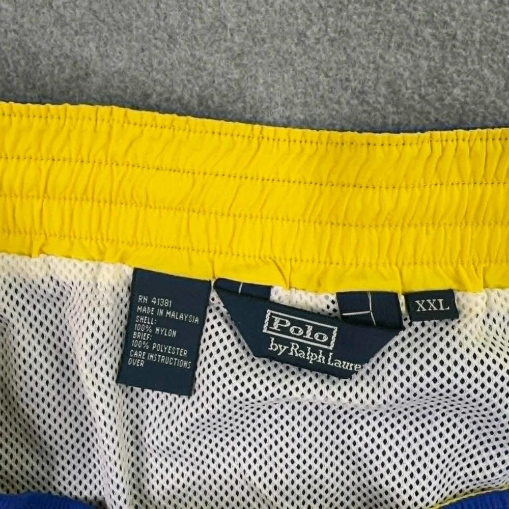 Vtg Polo‎ Ralph Lauren Swim Trunks Men's XXL Blue Yellow Flesh Pony Mesh Lined